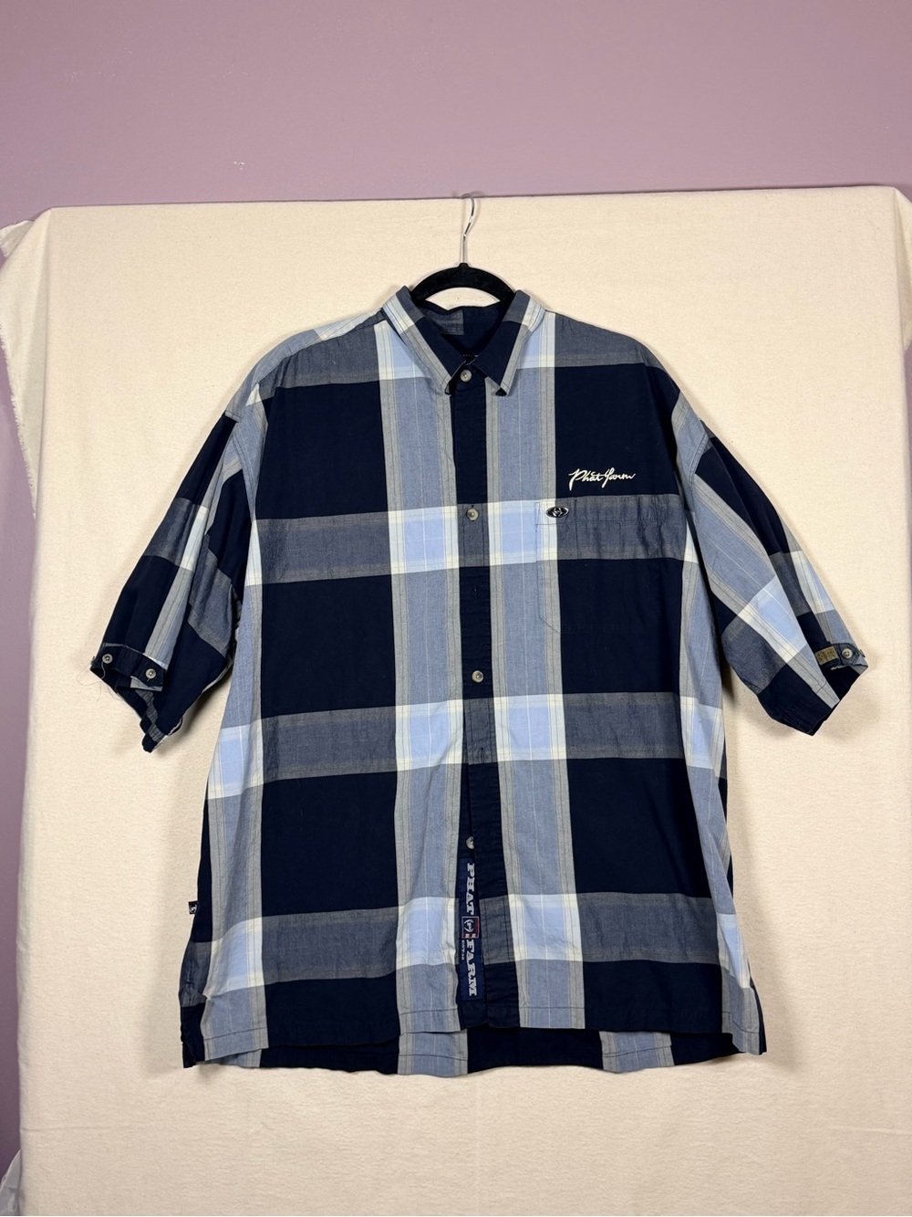 VTG Phat Farm Navy & Light Blue Plaid Short-Sleeve Button-Down Shirt